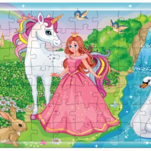 Fiddlys 54 Pcs Wood Jigsaw Puzzles for Kids & Children Age 6+ Double Layered Wooden Puzzles with Bright Front & Back Print Puzzle for Kids-Educational Toy (Princess)
