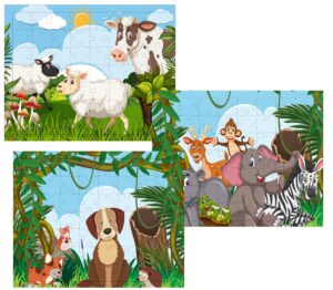 Fiddlys 54 Pcs Wood Jigsaw Puzzles for Kids & Children Age 6+ Double Layered Wooden Puzzles with Bright Front & Back Print product photo