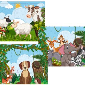 Fiddlys 54 Pcs Wood Jigsaw Puzzles for Kids & Children Age 6+ Double Layered Wooden Puzzles with Bright Front & Back Print Puzzle for Kids-Educational Toy (Cute Animals Pack of 3)