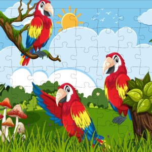 Fiddlys 54 Pcs Wood Jigsaw Puzzles for Kids & Children Age 6+ Double Layered Wooden Puzzles with Bright Front & Back Print Puzzle for Kids-Educational Toy (Parrot)