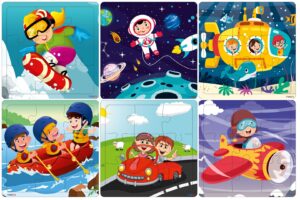 Fiddlys Wooden Jigsaw Puzzles for Kids & Children – 9 Pieces Each, Pack of 6|Double Layered Front & Back Print| Educational product photo