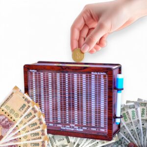Fiddlys Wooden Money Piggy Bank for 2 3 4 5 6 Years Kids, Savings Challenge Box, Cashbox,Educational Gift for Kids (Rs. 50,000 Pen Stand)