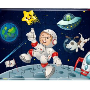 Fiddlys 40 Pcs Paperless Wooden Jigsaw Puzzle for Kids & Children Age 4+ Learning Educational Double Layered Wooden Puzzles with Bright Front & Back Print (The Astronaut)