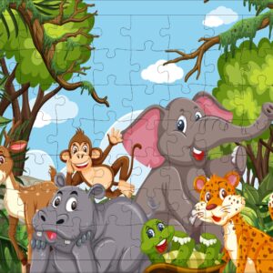 Fiddlys 54 Pcs Wood Jigsaw Puzzles for Kids & Children Age 6+ Double Layered Wooden Puzzles with Bright Front & Back Print Puzzle for Kids-Educational Toy (Jungle World)