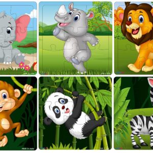 Fiddlys Wooden Jigsaw Puzzles for Kids & Children – 9 Pieces Each, Pack of 6|Double Layered Front & Back Print| Educational Toy for Boys & Girls Age 2 3 4 5 6 Year Old (Pack of 6 Animal)