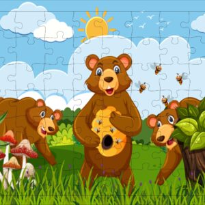Fiddlys 54 Pcs Wood Jigsaw Puzzles for Kids & Children Age 6+ Double Layered Wooden Puzzles with Bright Front & Back Print Puzzle for Kids-Educational Toy (Bears)