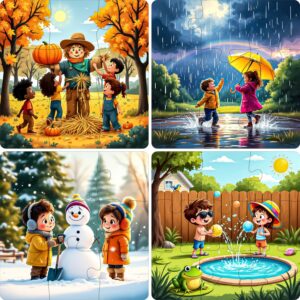 Fiddlys Single Layered Wooden Jigsaw Puzzle Games for Children & Kids -9 Pieces Age 2 3 4 5 6 Year Old Years Old Girls & Boys Animals Jigsaw Puzzle (Pack of 4 Season)