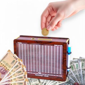 Fiddlys Wooden Money Piggy Bank for 2 3 4 5 6 Years Kids, Savings Challenge Box, Cashbox,Educational Gift for Kids (Pen Stand 1,00,000)