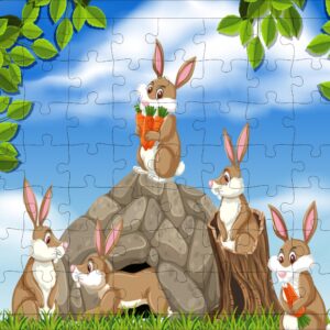 Fiddlys 54 Pcs Wood Jigsaw Puzzles for Kids & Children Age 6+ Double Layered Wooden Puzzles with Bright Front & Back Print Puzzle for Kids-Educational Toy (Bunny)