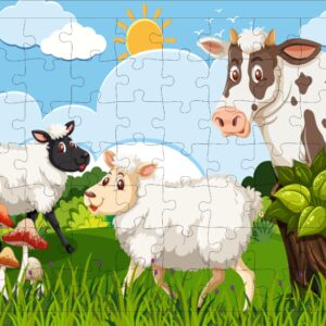 FiddlyFiddlys 54 Pcs Wood Jigsaw Puzzles for Kids & Children Age 6+ Double Layered Wooden Puzzles with Bright Front & Back Print Puzzle for Kids-Educational Toy (Cattle)