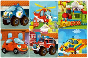 Fiddlys Wooden Jigsaw Puzzles for Kids & Children – 9 Pieces Each, Pack of 6|Double Layered Front & Back Print| Educational product photo