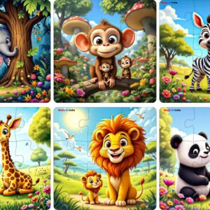 Fiddlys Single Layered Wooden Jigsaw Puzzle Games for Children & Kids -9 Pieces Age 2 3 4 5 6 Year Old Years Old Girls & Boys Animals Jigsaw Puzzle (Pack of 6 Wild Animal)