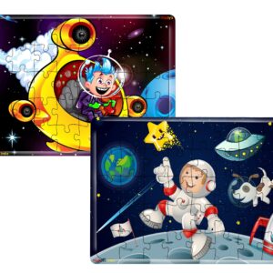 Fiddlys 40 Pcs Paperless Wooden Jigsaw Puzzle for Kids & Children Age 4+ Learning Educational Double Layered Wooden Puzzles with Bright Front & Back Print (Space Hero & Astronaut)