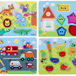 Fiddly's Wooden Puzzle Learning Educational Jigsaw Puzzle 12 Inch x 8 Inch Large Puzzle Toy for Preschool Toddler Kids & Children Age 4+