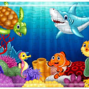 Fiddlys 54 Pcs Wood Jigsaw Puzzles for Kids & Children Age 6+ Double Layered Wooden Puzzles with Bright Front & Back Print Puzzle for Kids-Educational Toy (Sea)