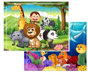 Fiddlys 54 Pcs Wood Jigsaw Puzzles for Kids & Children Age 6+ Double Layered Wooden Puzzles with Bright Front & Back Print product photo