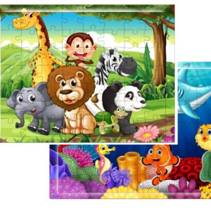 Fiddlys 54 Pcs Wood Jigsaw Puzzles for Kids & Children Age 6+ Double Layered Wooden Puzzles with Bright Front & Back Print Puzzle for Kids-Educational Toy (Animal+Sea)