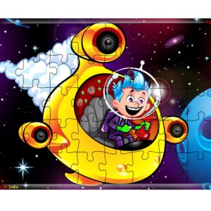 Fiddlys 40 Pcs Paperless Wooden Jigsaw Puzzle for Kids & Children Age 4+ Learning Educational Double Layered Wooden Puzzles with Bright Front & Back Print (Space Hero)