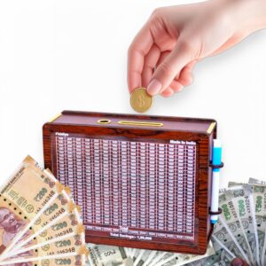 Fiddlys Wooden Money Piggy Bank for 2 3 4 5 6 Years Kids, Savings Challenge Box, Cashbox,Educational Gift for Kids (Rs 1,00,000 Pen Stand)