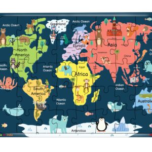 Fiddlys 40 Pcs Paperless Wooden Jigsaw Puzzle for Kids & Children Age 4+ Learning Educational Double Layered Wooden Puzzles with Bright Front & Back Print (World Map)