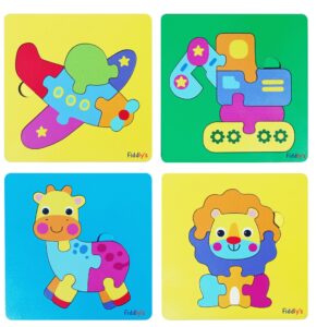 Fiddlys Cute Wooden Toddler Jigsaw Puzzles for Infants & Kids, Eco Friendly Child Kid Montessori Stem Travel Toy product photo