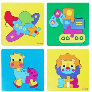 Fiddlys Cute Wooden Toddler Jigsaw Puzzles for Infants & Kids, Eco Friendly Child Kid Montessori Stem Travel Toy