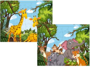 Fiddlys 54 Pcs Wood Jigsaw Puzzles for Kids & Children Age 6+ Double Layered Wooden Puzzles with Bright Front & Back Print product photo