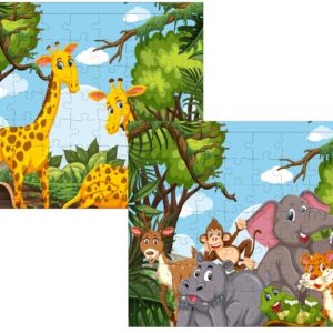 Fiddlys 54 Pcs Wood Jigsaw Puzzles for Kids & Children Age 6+ Double Layered Wooden Puzzles with Bright Front & Back Print Puzzle for Kids-Educational Toy (Jungle + Giraffe)