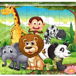 Fiddlys 54 Pcs Wood Jigsaw Puzzles for Kids & Children Age 6+ Double Layered Wooden Puzzles with Bright Front & Back Print Puzzle for Kids-Educational Toy (Animal 54PCS)