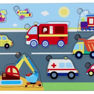 Fiddlys Wooden Learning Educational Puzzle for Kids & Children Age 4+ Double Layered Wooden Puzzles with Bright Front & Back Print (Vehicles)