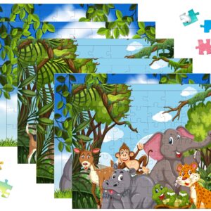 Fiddlys 54 Pcs Wood Jigsaw Puzzles for Kids & Children Age 6+ Double Layered Wooden Puzzles with Bright Front & Back Print Puzzle for Kids-Educational Toy (Jungle World Pack of 6)
