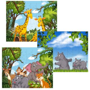 Fiddlys 54 Pcs Wood Jigsaw Puzzles for Kids & Children Age 6+ Double Layered Wooden Puzzles with Bright Front & Back Print Puzzle for Kids-Educational Toy (Wild Animals Pack of 3)