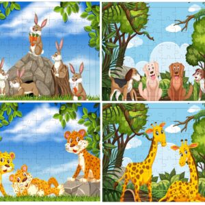 Fiddlys 54 Pcs Wood Jigsaw Puzzles for Kids & Children Age 6+ Double Layered Wooden Puzzles with Bright Front & Back Print Puzzle for Kids-Educational Toy (Animals Pack of 4)