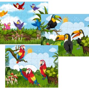 Fiddlys 54 Pcs Wood Jigsaw Puzzles for Kids & Children Age 6+ Double Layered Wooden Puzzles with Bright Front & Back Print (Birds Pack of 3)