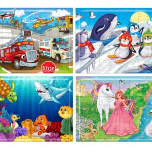 Fiddlys 54 Pcs Wood Jigsaw Puzzles for Kids & Children Age 6+ Double Layered Wooden Puzzles with Bright Front & Back Print Puzzle for Kids-Educational Toy (Pack of 4)
