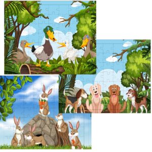 Fiddlys 54 Pcs Wood Jigsaw Puzzles for Kids & Children Age 6+ Double Layered Wooden Puzzles with Bright Front & Back Print Puzzle for Kids-Educational Toy (Pet Animals Pack of 3)